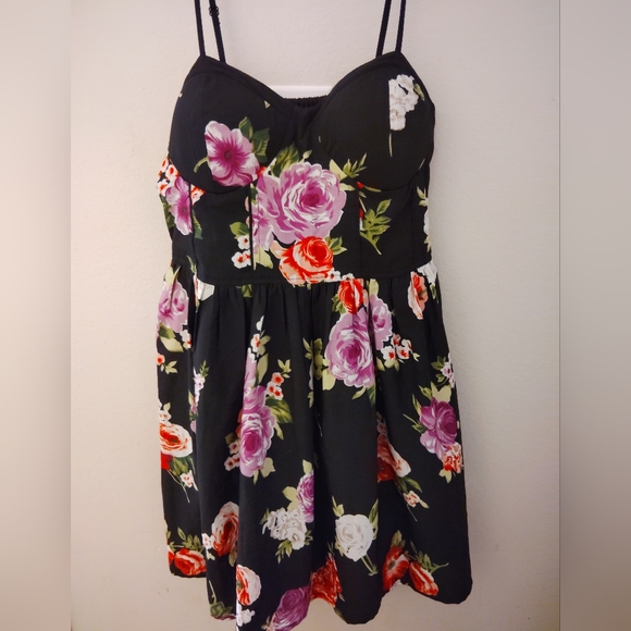 Band of Gypsies Dresses & Skirts - Band of Gypsies Floral Dress - Black with Purple and Red